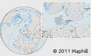 Gray Location Map of Denmark, lighten, hill shading
