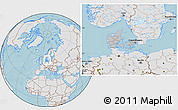 Gray Location Map of Denmark, lighten, land only, hill shading