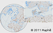 Gray Location Map of Denmark, lighten, semi-desaturated, hill shading
