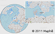 Gray Location Map of Denmark, lighten, semi-desaturated, land only, hill shading