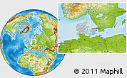 Gray Location Map of Denmark, physical outside, hill shading