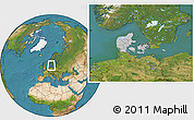 Gray Location Map of Denmark, satellite outside, hill shading