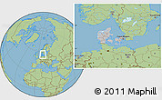 Gray Location Map of Denmark, savanna style outside, hill shading inside