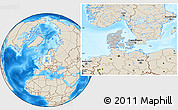 Gray Location Map of Denmark, shaded relief outside, hill shading