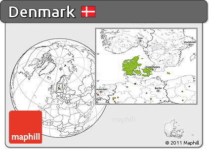Physical Location Map of Denmark, blank outside