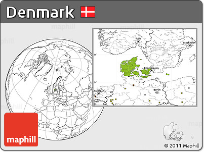Physical Location Map of Denmark, blank outside