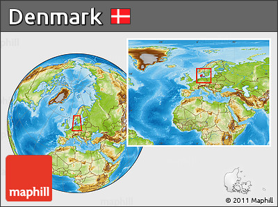 Physical Location Map of Denmark, within the entire continent