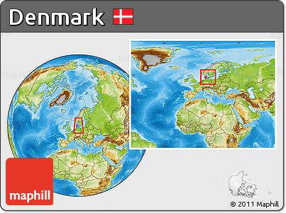 Physical Location Map of Denmark, within the entire continent