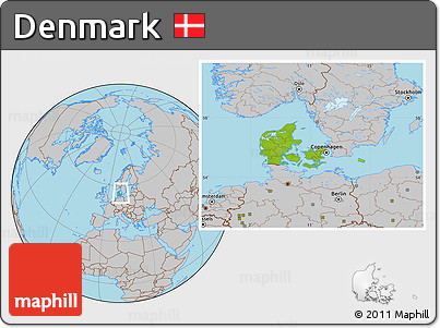 Physical Location Map of Denmark, gray outside