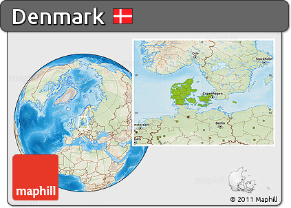 Physical Location Map of Denmark, lighten, land only