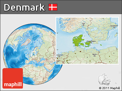 Physical Location Map of Denmark, lighten, land only