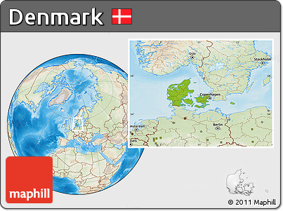 Physical Location Map of Denmark, lighten, land only
