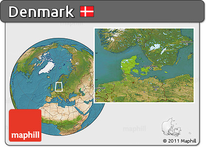 Physical Location Map of Denmark, satellite outside