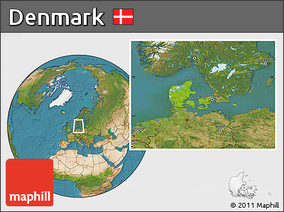Physical Location Map of Denmark, satellite outside