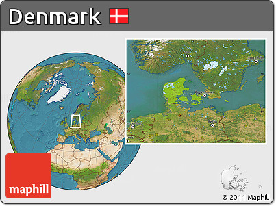 Physical Location Map of Denmark, satellite outside
