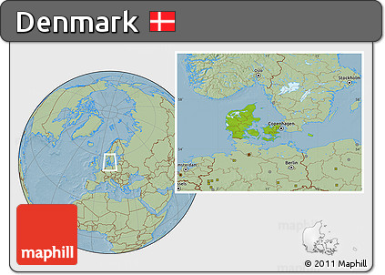 Physical Location Map of Denmark, savanna style outside, hill shading