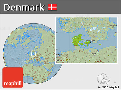 Physical Location Map of Denmark, savanna style outside, hill shading