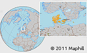 Political Location Map of Denmark, gray outside