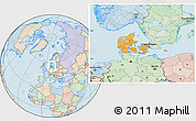 Political Location Map of Denmark, lighten, land only