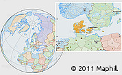 Political Location Map of Denmark, lighten