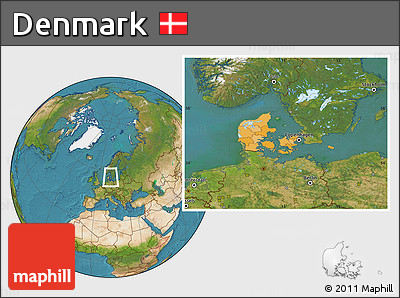 Political Location Map of Denmark, satellite outside