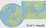 Political Location Map of Denmark, savanna style outside