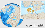 Political Location Map of Denmark, shaded relief outside