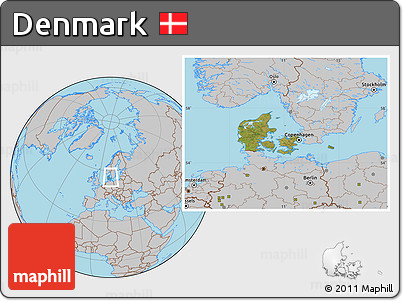 Satellite Location Map of Denmark, gray outside