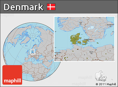 Satellite Location Map of Denmark, gray outside
