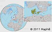 Satellite Location Map of Denmark, gray outside