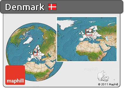 Satellite Location Map of Denmark, highlighted continent, within the entire continent