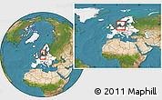 Satellite Location Map of Denmark, highlighted continent, within the entire continent