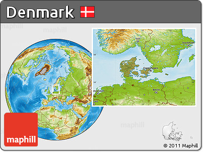 Satellite Location Map of Denmark, physical outside
