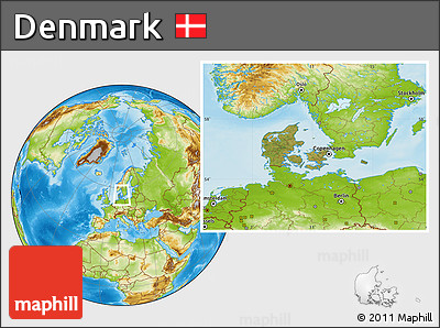 Satellite Location Map of Denmark, physical outside