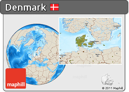 Satellite Location Map of Denmark, shaded relief outside