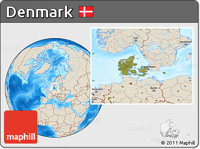 Satellite Location Map of Denmark, shaded relief outside
