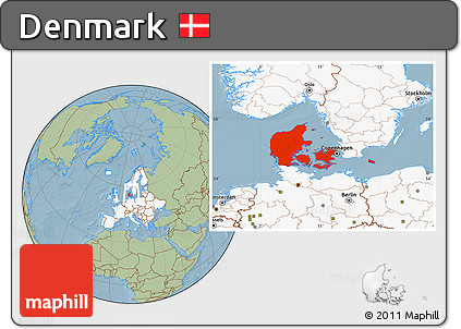 Savanna Style Location Map of Denmark, highlighted continent, hill shading