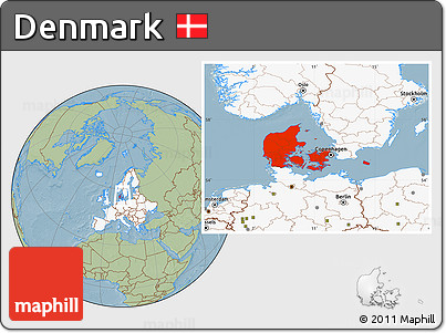 Savanna Style Location Map of Denmark, highlighted continent, hill shading