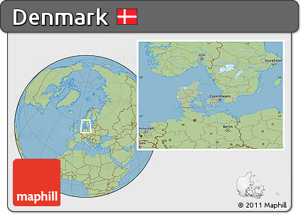 Savanna Style Location Map of Denmark, hill shading inside