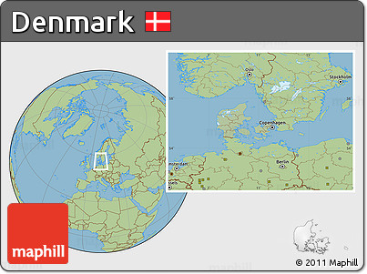 Savanna Style Location Map of Denmark, hill shading inside