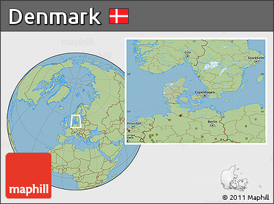Savanna Style Location Map of Denmark, hill shading inside
