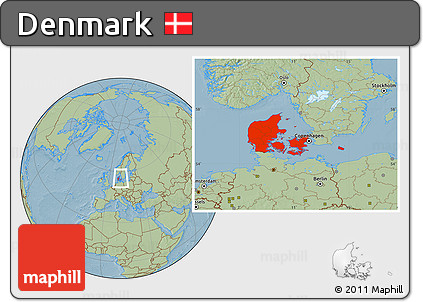 Savanna Style Location Map of Denmark, hill shading