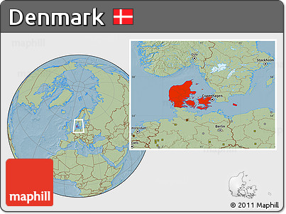 Savanna Style Location Map of Denmark, hill shading