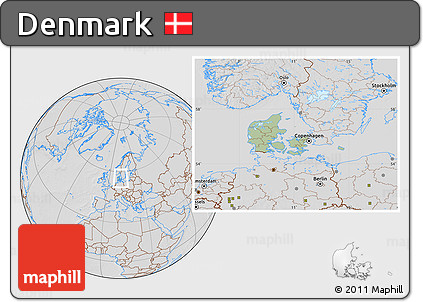 Savanna Style Location Map of Denmark, lighten, desaturated, hill shading