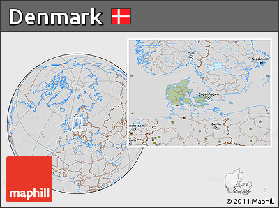 Savanna Style Location Map of Denmark, lighten, desaturated, hill shading