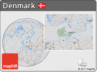 Savanna Style Location Map of Denmark, lighten, desaturated, hill shading