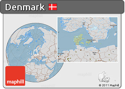 Savanna Style Location Map of Denmark, lighten, desaturated, land only, hill shading