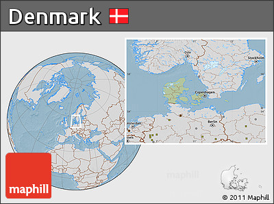 Savanna Style Location Map of Denmark, lighten, desaturated, land only, hill shading