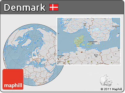 Savanna Style Location Map of Denmark, lighten, desaturated, land only, hill shading