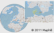Savanna Style Location Map of Denmark, lighten, desaturated, land only, hill shading